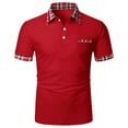 thumbnail image 1 of ZVNAΖH Mens 3 Button Short Sleeve Shirts Turn Down Collar Golf Shirts Plaid Patchwork Casual T-shirt Moisture Wicking, 1 of 4