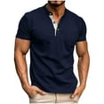 thumbnail image 1 of ZVNAΖH Mens 3 Button Short Sleeve T-shirts Stand Up Collar Pocket Tee Comfy Solid Summer Tops Golf Shirts, S-3XL, 1 of 6