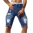 thumbnail image 1 of ZVNAΖH Mens Above The Knee Ripped Stretch Denim Shorts Slim Fit Straight Leg Jean Shorts Comfort Flex Waist Washed Jean Shorts, 1 of 6