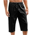 thumbnail image 1 of ZVNAΖH Mens Below Knee 3/4 Pant Solid Drawstring Elastic Waist Pocket Casual Linen Capris Pants, 1 of 5