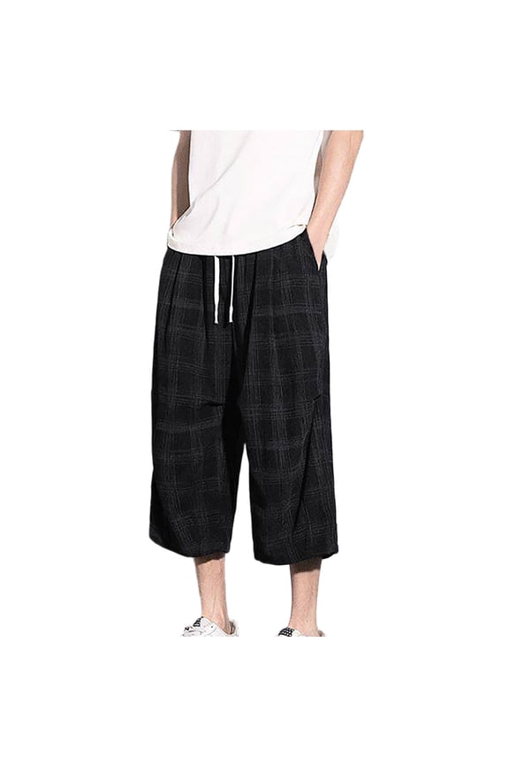 ZVNAΖH Mens Below Knee 3/4 Pant Summer Casual Check Drawstring Elastic Waist Capris Pants Loungewear