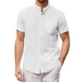 thumbnail image 1 of ZVNAΖH Mens Button Down Short Sleeve Shirts Casual Stand Up Collar Shirts Comfy Solid Classic Pocket Shirts Go Out Shirts, 1 of 4