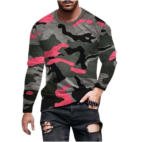 ZVNAΖH Mens Camouflage Tee Shirts Long Sleeve, Round Neck Pullover Casual Sports T-shirt Top Sizes S-4XL