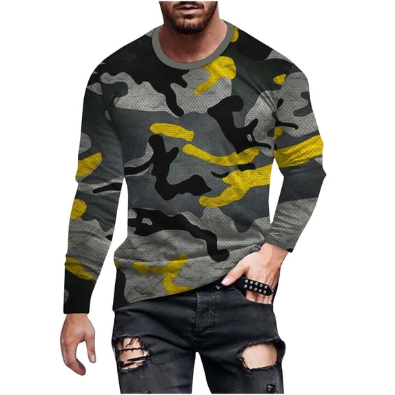 ZVNAΖH Mens Camouflage Tee Shirts Long Sleeve, Round Neck Pullover Casual Sports T-shirt Top Sizes S-4XL