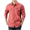 thumbnail image 1 of ZVNAΖH Mens Cargo Long Sleeve Shirts Button Down Collared Shirts Outdoor Hiking Shirts Cotton Work Shirts with 2 Pockets, 1 of 4