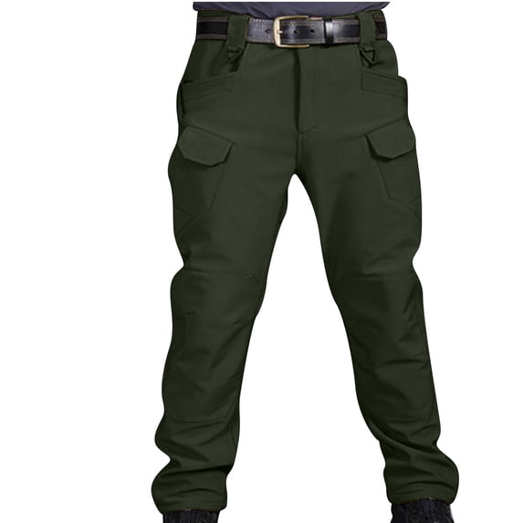 ZVNAΖH Men's Fleece Lined Tactical Cargo Pants, Elastic Waist Multi-Pocket Combat Pants for Winter Outdoor Activities, XS-3XL