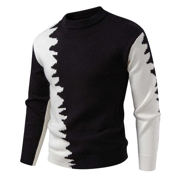 ZVNAΖH Mens Colorblock Crewneck Sweater Knitted Vintage Classic Pullover Fashion Sweaters Stretch Thermal Clothes