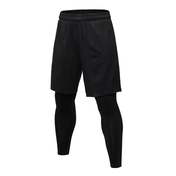 ZVNAΖH Mens Compression Running Pants, 2 in 1 Quick Dry Athletic Workout Sweatpants Shorts Gym Leggings with Pocket
