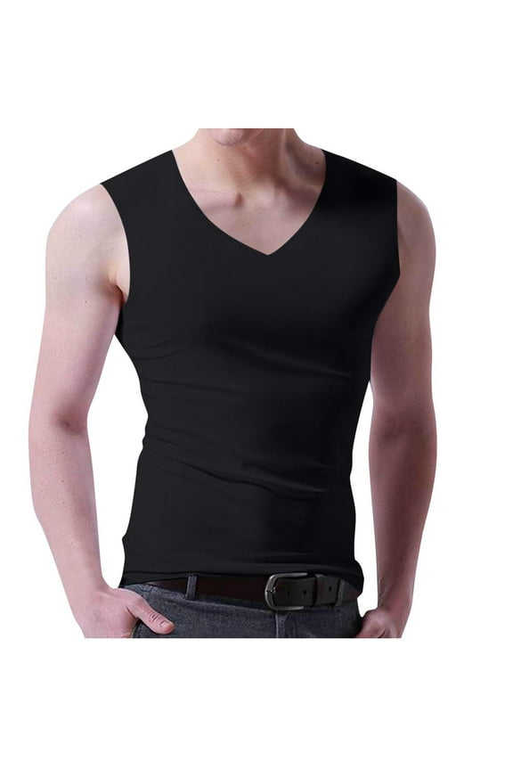 ZVNAΖH Mens Compression Tank Top V Neck Sleeveless Slimming Undershirts Tummy Control and Body Shaper Tank Top