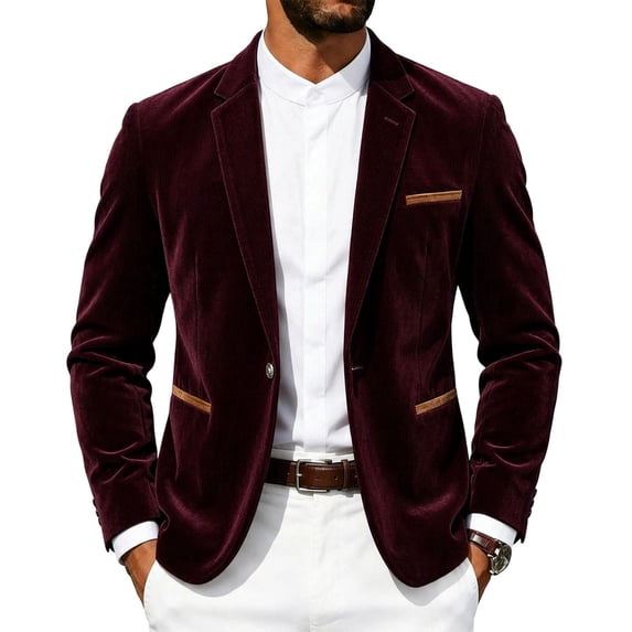 ZVNAΖH Mens Corduroy Blazer Sport Coat Single Breasted Lapel Collar with Pockets
