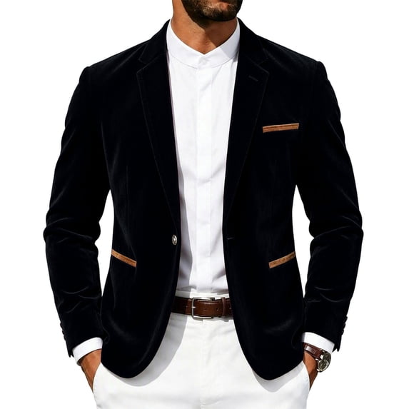 ZVNAΖH Mens Corduroy Blazer Sport Coat Single Breasted Lapel Collar with Pockets