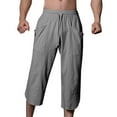 thumbnail image 1 of ZVNAΖH Mens Cotton Linen Capri Pants Light Loose 3/4 Long Shorts Casual Drawstring Elastic Waist Straight Leg Cropped Pants with Pockets, 1 of 4