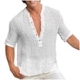 thumbnail image 1 of ZVNAΖH Mens Cotton Wrinkle Short Sleeve Shirts Button Stand Up Shirts Summer Casual Go Out Beach Shirts, S-3XL, 1 of 6