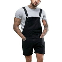 ZVNAΖH Mens Denim Bib Overall Shorts Loose Fit Summer Walkshorts Above Knee Length Rolled Hem Shortalls Jumpsuit Rompers