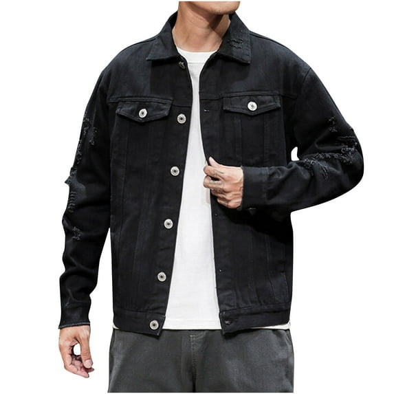 ZVNAΖH Mens Denim Jacket Ripped Slim Jean Jacket Spring Fall Coat for Men Vintage Fashion Motorcycle Jacket
