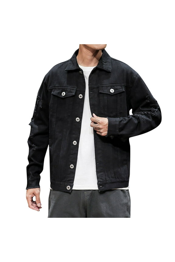 ZVNAΖH Mens Denim Jacket Ripped Slim Jean Jacket Spring Fall Coat for Men Vintage Fashion Motorcycle Jacket