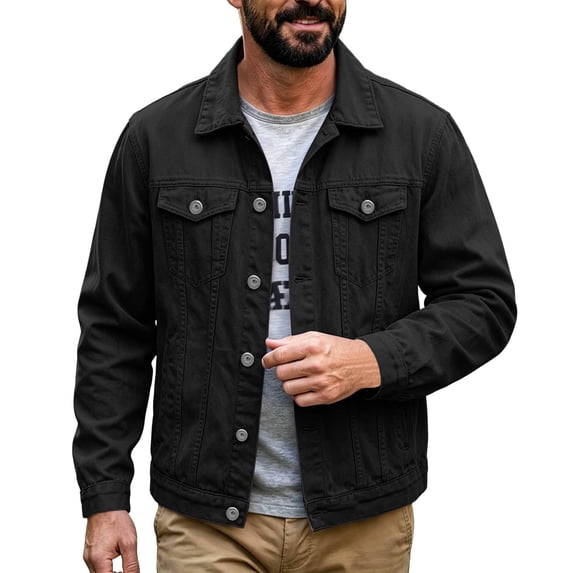 ZVNAΖH Mens Denim Jacket Vintage Denim Coat Lapel Collar Button Down Outerwear with Chest Pockets