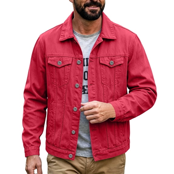 ZVNAΖH Mens Denim Jacket Vintage Denim Coat Lapel Collar Button Down Outerwear with Chest Pockets