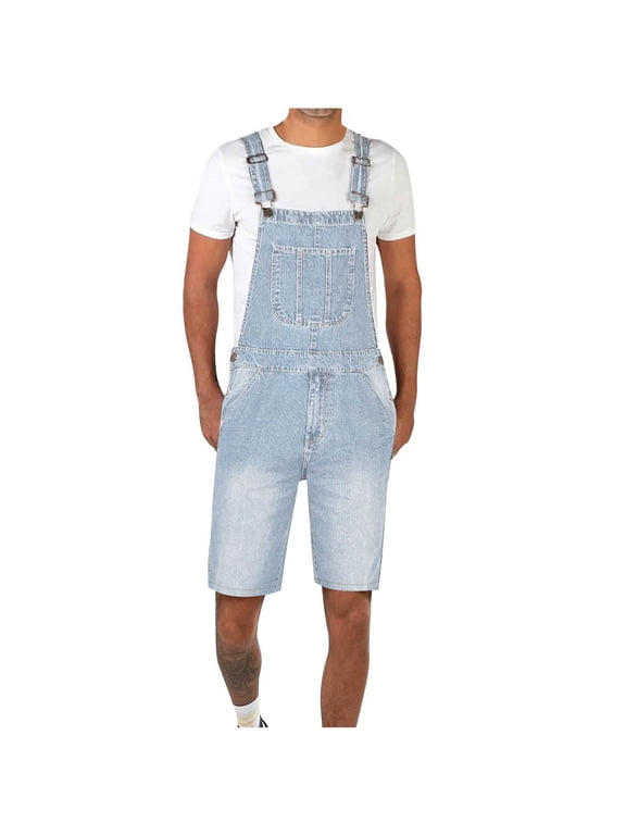ZVNAΖH Mens Denim Shorts Bib Overall Jean Romper Casual Loose Fit Walkshort Button Pockets Summer Workwear Shorts Jumpers