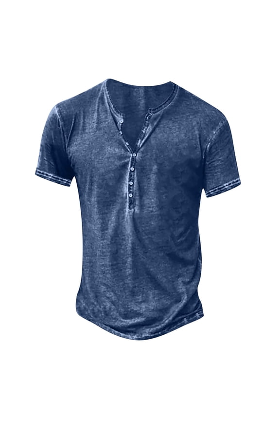 ZVNAΖH Mens Distressed Henley Shirts Front Placket Retro Short Sleeve Tee Shirts Casual Button Down Washed Cotton T-Shirts, M-4XL