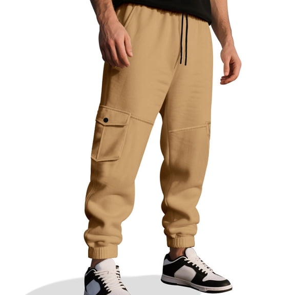 ZVNAΖH Mens Fleece Cargo Sweatpants Baggy Drawstring Elastic Waist Jogger Pants Athletic Joggers Trousers with Multi-pockets