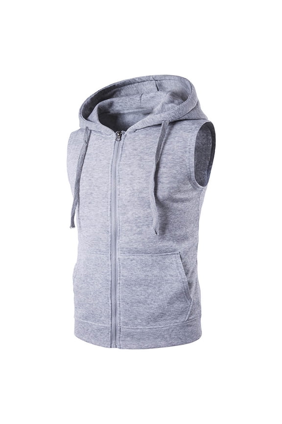 ZVNAΖH Mens Full Zip Hoodie Drawstring Sleeveless Sweatshirts Cotton Vest Bodybulding Tank Tops Gym Muscle Workout Hoodie with Pocket