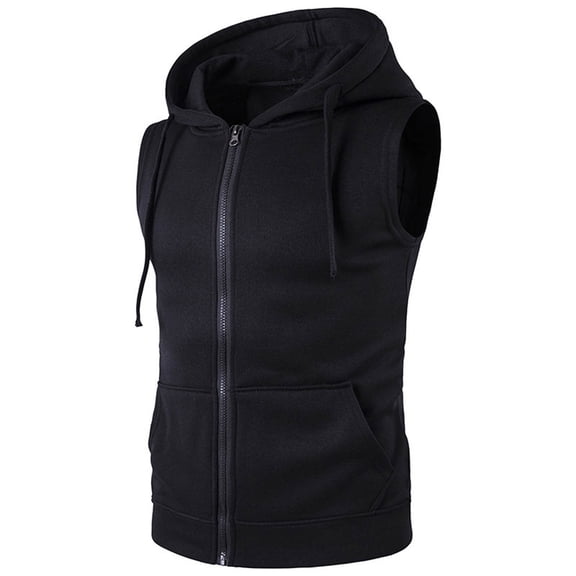 ZVNAΖH Mens Full Zip Hoodie Drawstring Sleeveless Sweatshirts Cotton Vest Bodybulding Tank Tops Gym Muscle Workout Hoodie with Pocket
