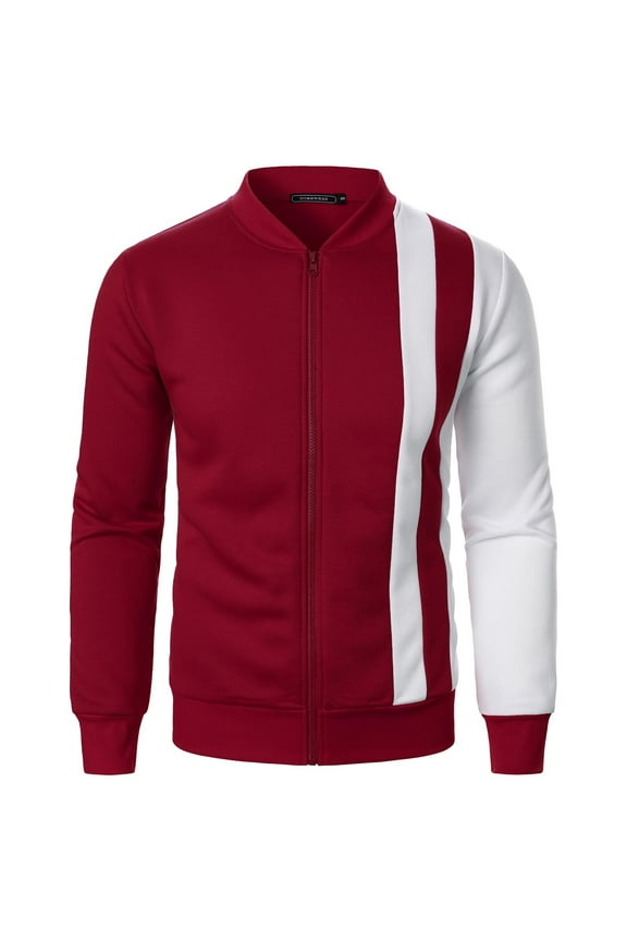 ZVNAΖH Mens Full Zipper Sweatshirt No Hood, Sweatshirts for Men Zipper Front Outdoor Casual Stand Collar Long Sleeve Jackets Color Block Patchwork Coat