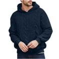 thumbnail image 1 of ZVNAΖH Mens Fuzzy Sherpa Pullover Hoodie Long Sleeve Jacquard Knit Sweatshirts Fall Winter Hooded Textured Outwear, 1 of 4