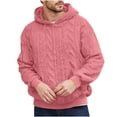 thumbnail image 1 of ZVNAΖH Mens Fuzzy Sherpa Pullover Hoodie Long Sleeve Jacquard Knit Sweatshirts Fall Winter Hooded Textured Outwear, 1 of 4