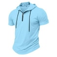 thumbnail image 1 of ZVNAΖH Mens Hooded Pullover Short Sleeve Sports T-shirt Top Quarter Zip Hoodie Lightweight Drawstring Sweatshirts, 1 of 4