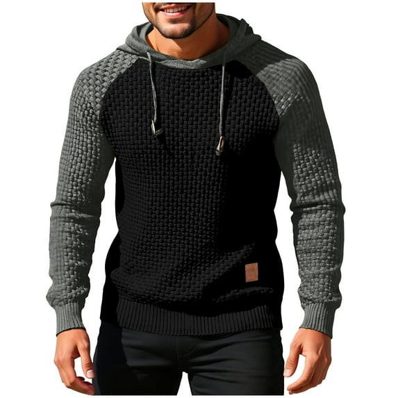 ZVNAΖH Mens Hooded Sweatshirt Long Sleeve Drawstring Color Block Knitted Hoodie Pullover Sweater, S-3XL