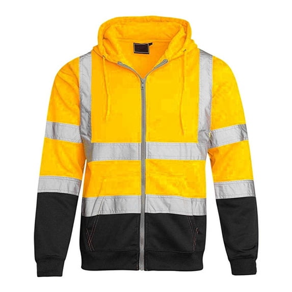 ZVNAΖH Mens Hoodies Zip Up with Kangaroo Pocket, Hooded Sweatshirt with Reflective Strip Sanitation Worker Work Uniform