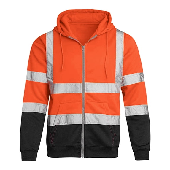 ZVNAΖH Mens Hoodies Zip Up with Kangaroo Pocket, Hooded Sweatshirt with Reflective Strip Sanitation Worker Work Uniform