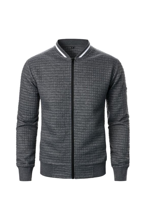 ZVNAΖH Men's Waffle Knit Sweatshirt No Hood Jacket Casual Outdoor Stand Collar Long Sleeve Outwear Coat