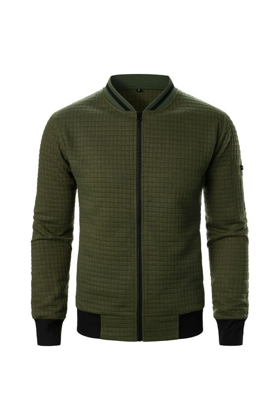 ZVNAΖH Men's Waffle Knit Sweatshirt No Hood Jacket Casual Outdoor Stand Collar Long Sleeve Outwear Coat