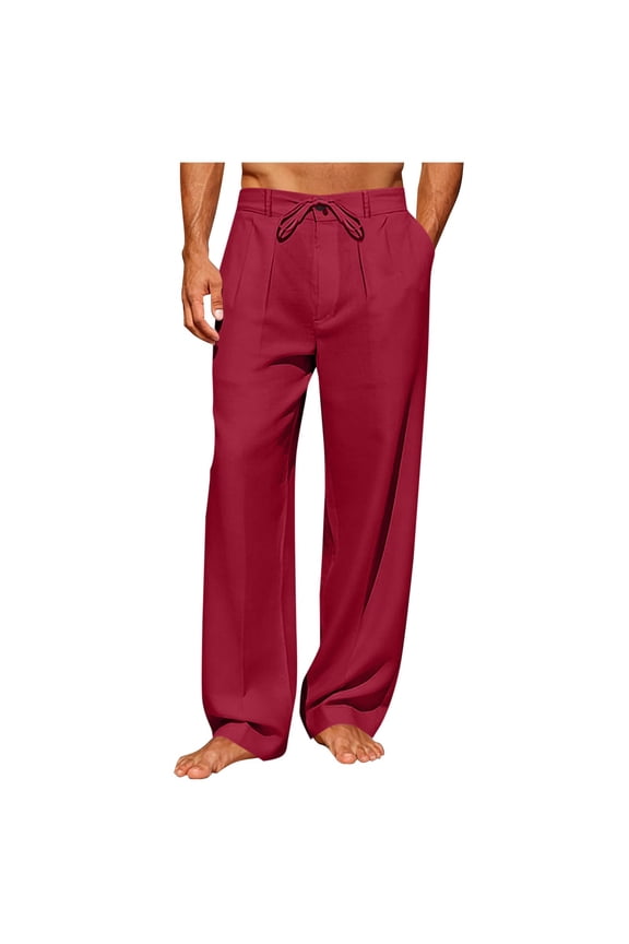 ZVNAΖH Mens Linen Cotton Casual Pants Elastic Waist Drawstring Lightweight Pants Loose Fit Summer Beach Yoga Trousers