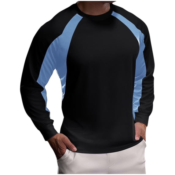 ZVNAΖH Mens Long Sleeve Crew Neck T Shirts Patchwork Slim Fit Pullover Tops Sports Running Training T-shirts