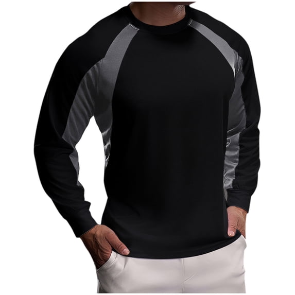 ZVNAΖH Mens Long Sleeve Crew Neck T Shirts Patchwork Slim Fit Pullover Tops Sports Running Training T-shirts
