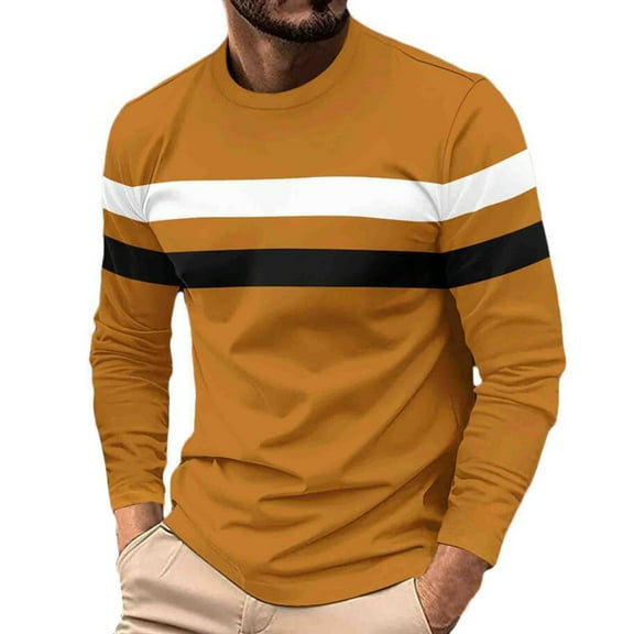 ZVNAΖH Mens Long Sleeve Tee Shirts Crew Neck Patchwork Tee Tops Fall Winter Pullover Undershirt, Sizes S-XXL