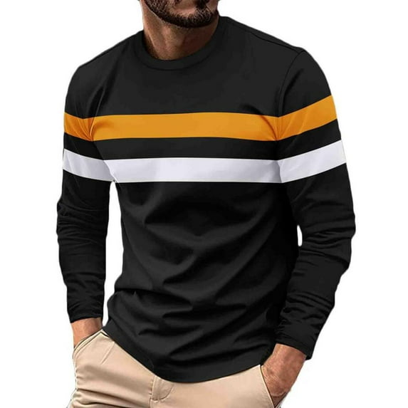 ZVNAΖH Mens Long Sleeve Tee Shirts Crew Neck Patchwork Tee Tops Fall Winter Pullover Undershirt, Sizes S-XXL