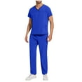 thumbnail image 1 of ZVNAΖH Mens Medical Dental Scrub Set Adult Male Work Uniform Classic V-Neck Stretch Scrub Top & Straight Leg Pants, Anti-Wrinkle, Multi Pockets, 1 of 9