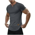 thumbnail image 1 of ZVNAΖH Mens Muscle Slim T Shirts V Neck Short Sleeve Tops Ribbed Knit Texture Hipster Longline Henley Shirt Gym Workout Athletic Tee Shirt, 1 of 9