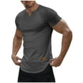 thumbnail image 1 of ZVNAΖH Mens Muscle Slim T Shirts V Neck Short Sleeve Tops Ribbed Knit Texture Hipster Longline Henley Shirt Gym Workout Athletic Tee Shirt, 1 of 9
