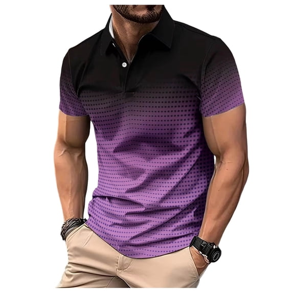 ZVNAΖH Mens Ombre Print Shirt, Short Sleeve Button Down Lapel Collar Mesh Sport Top, S-3XL