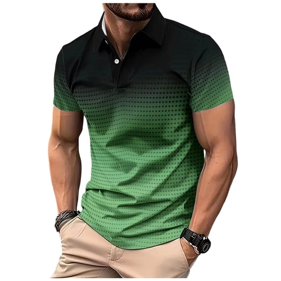 ZVNAΖH Mens Ombre Print Shirt, Short Sleeve Button Down Lapel Collar Mesh Sport Top, S-3XL