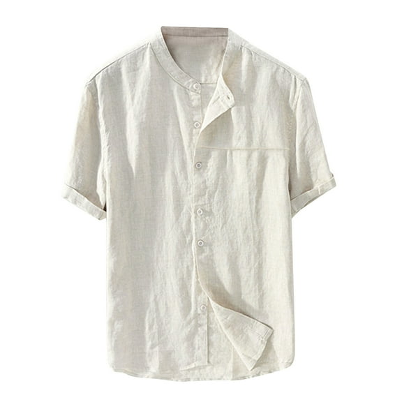 ZVNAΖH Mens Oversized Linen Shirt Stand Up Collared Button Down Shirt Summer Casual Beach Blouse Tops, Sizes S-5XL