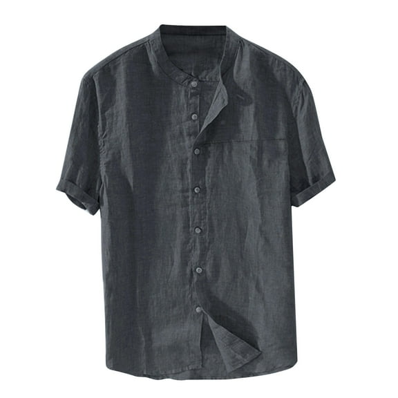 ZVNAΖH Mens Oversized Linen Shirt Stand Up Collared Button Down Shirt Summer Casual Beach Blouse Tops, Sizes S-5XL