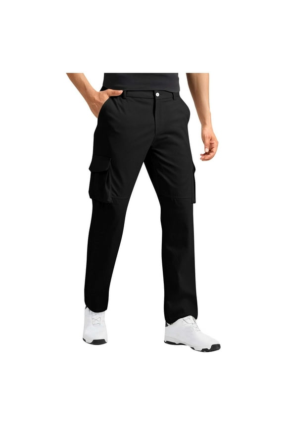 ZVNAΖH Mens Pull On Dress Pants with Elastic Waist Twill Straight Leg Pant Multi-pocket Durable Cargo Pants for Golf Casual Work