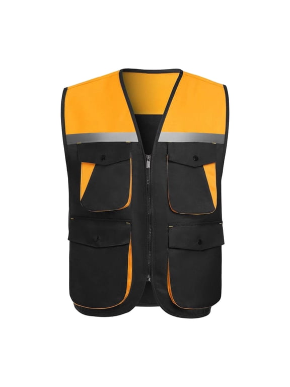 ZVNAΖH Mens Reflective Safety Vest Construction Workwear Stand Collar Zip Up Outerwear with Multi Pockets High Visibility